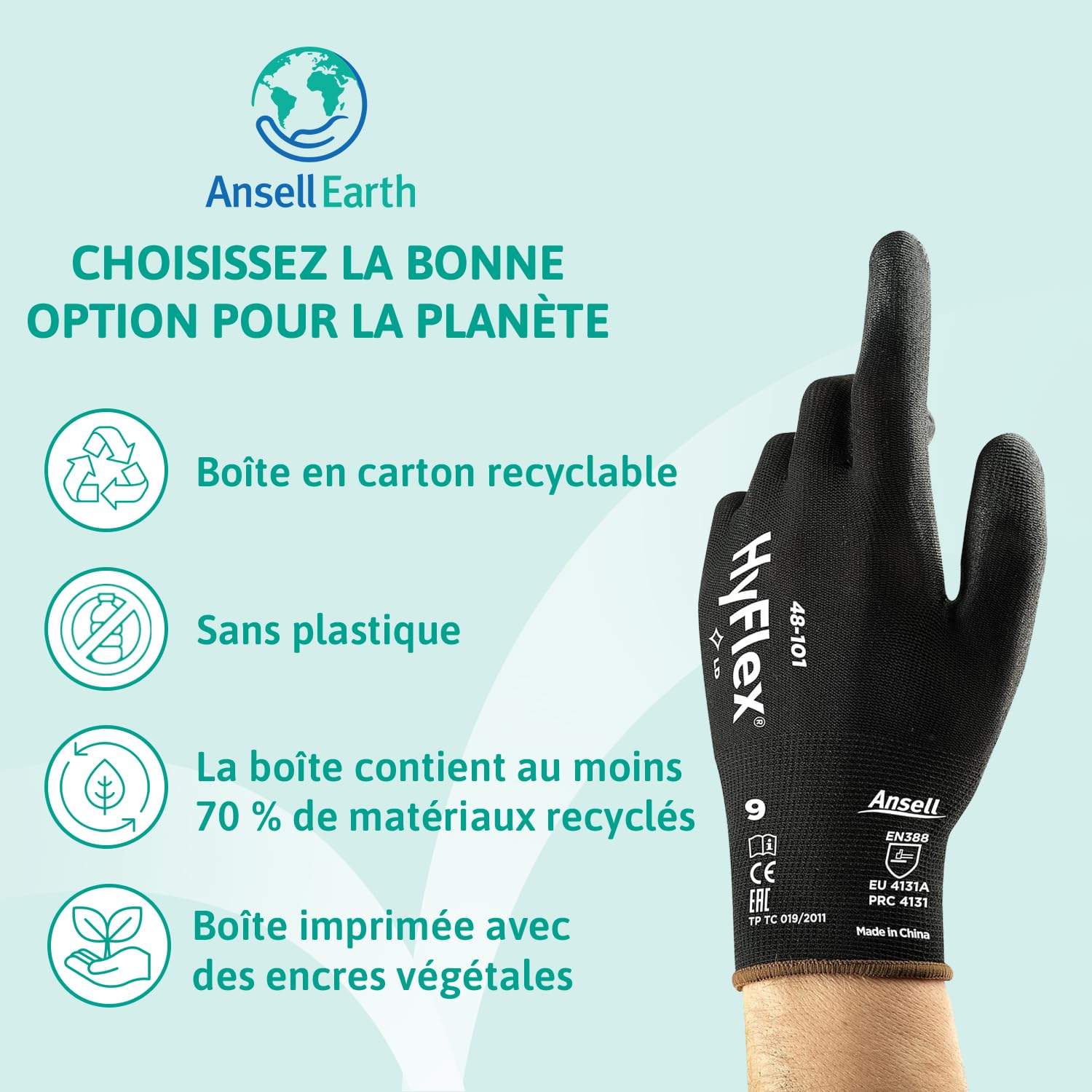 Ansell HyFlex 48-101 Gants de Travail Ultrafins, Nylon Extensible avec Enduction Polyuréthane, Protection Multiusage Haute Précision, Bricolage et Mécanique, Noir, Taille L (12 Paires)