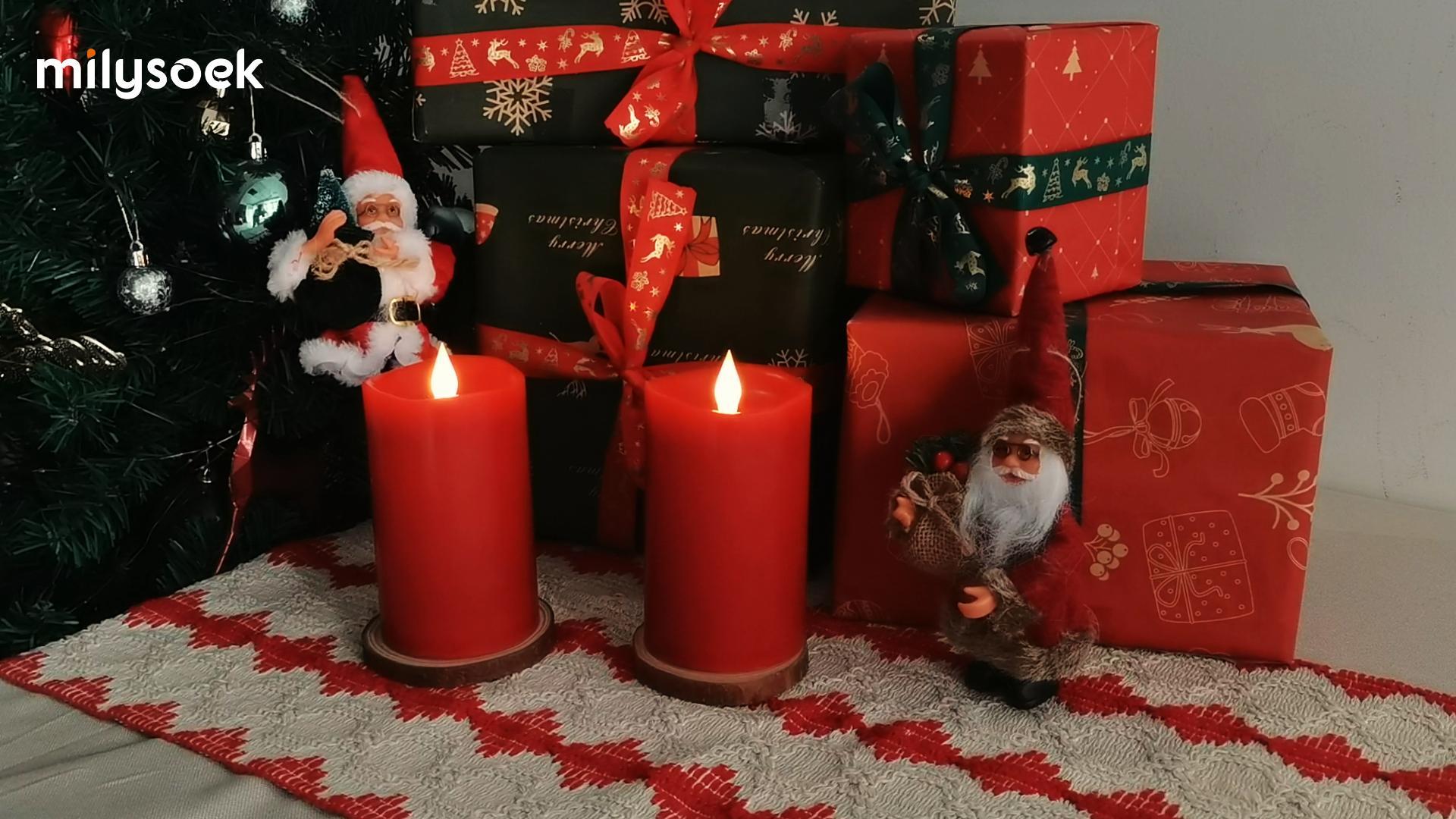 Image of 2PCS, 3 x 5 inches Flameless Candle with Remote Control, 3D Flickering Wick, Real Wax Pillar LED Candles, Battery Operated Candles,with Timer,for Holiday Home Decor, Red