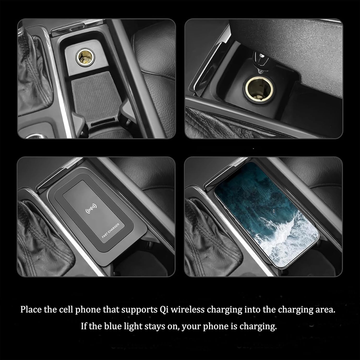 Wireless Car Charger for Volvo XC90 XC60 V90 V60 S90 S60 Accessories, Car Wireless Charging Pad with QC 3.0 USB Port (Without Light)