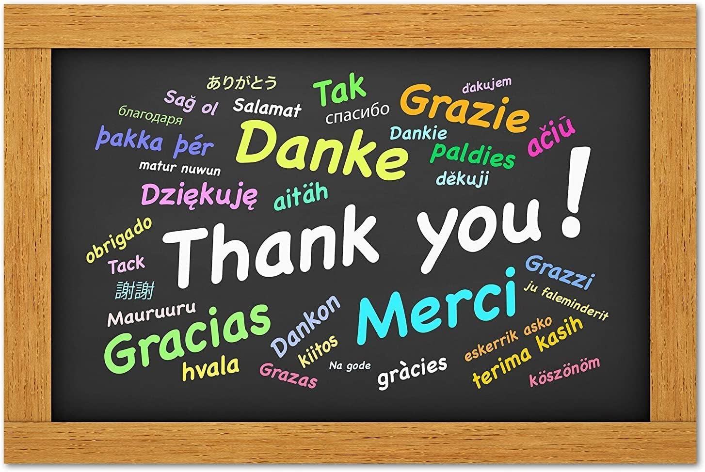 Small World Greetings Multilingual Thank You Cards 12 Pack – Gracias, Merci, Danke & 30+ Languages, Chalkboard Design, Blank Inside with Envelopes – A2 Size (5.5"x4.25") – ESL Teacher Gift