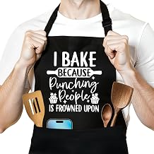 Funny Baking Aprons Gifts - I Bake Because Pxxching People is Frowned Upon - Women's Cooking Black Aprons with 2 Pockets, Adjustable Neck Strap - Humor Baking Gifts for Hostess, Mom, Wife