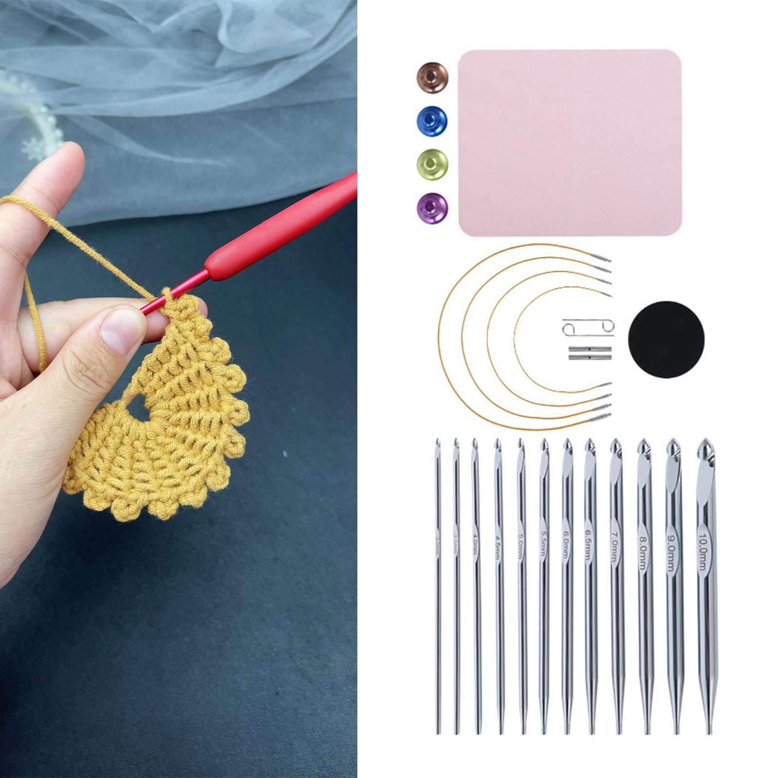 Juego de 12 agujas de ganchillo tunecinas con cable de 3 mm a 10 mm con funda de cuero para tejer agujas de ganchillo de aluminio