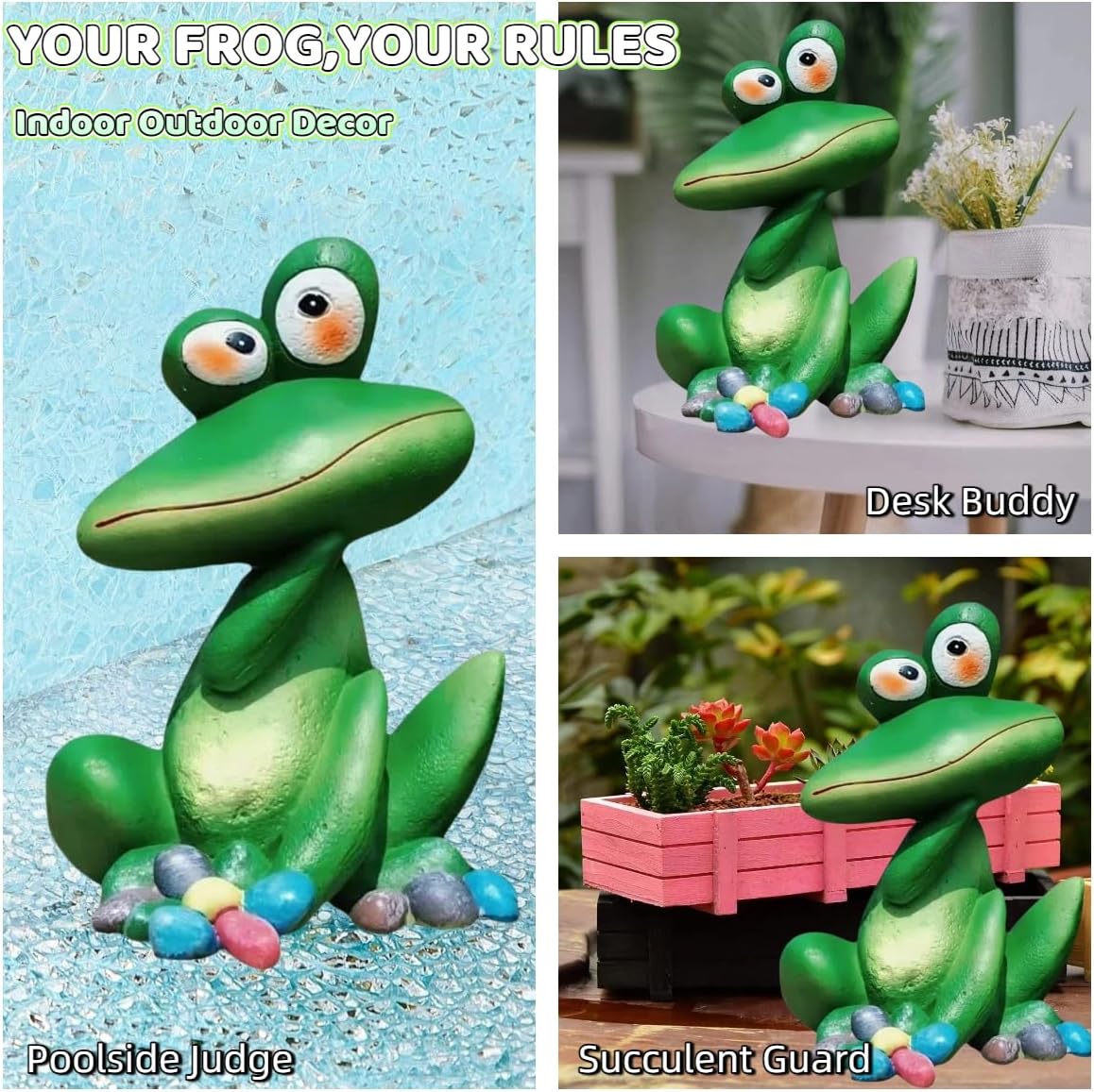 Large Outdoor Sitting Frog Statue - 9" Cute Garden Decor for Yard, Resin Animal Sculpture for Patio & Backyard, Whimsical Fall Frog Garden Decor Gift - Image 4