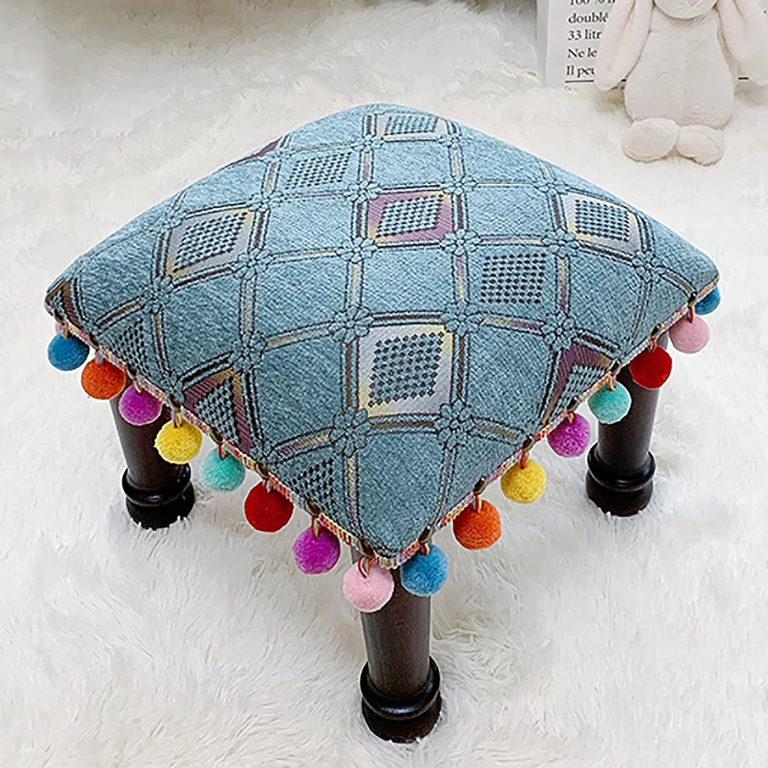 Petit tabouret de salon en lin de qualité supérieure et bois massif