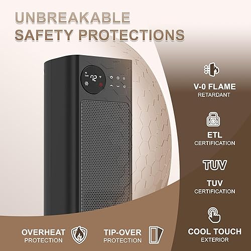 Miniatura 3 de 30" Tower Space Heater with Oscillation Child Safety Lock 12H Timer Remote Control Overheat & Tip-Over Protection 1500W Electric Heater for Large
