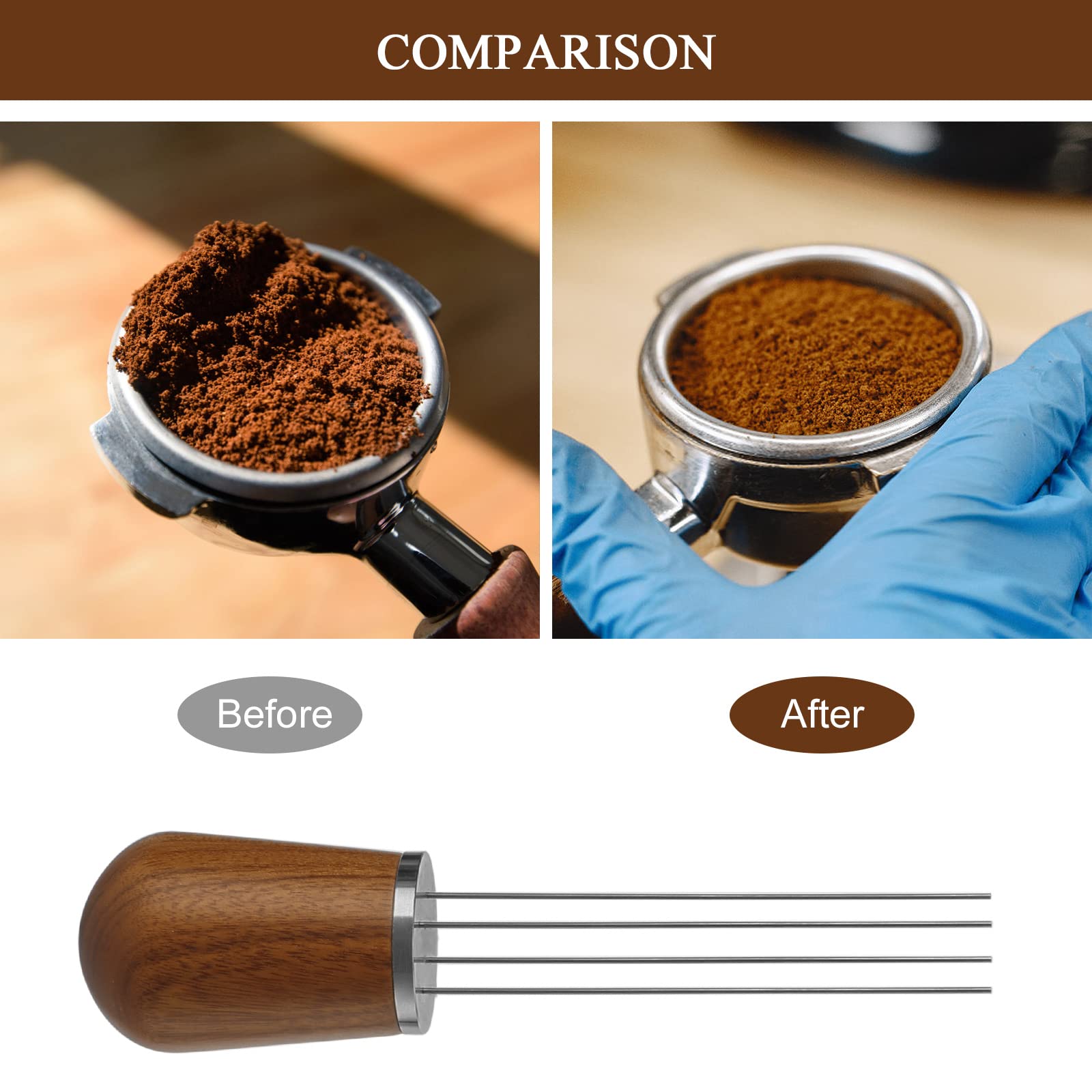 WDT Tool Per Caffè Espresso - Agitatore Con 6 Aghi In Legno, Per Macinato Senza Grumi - Foto 6