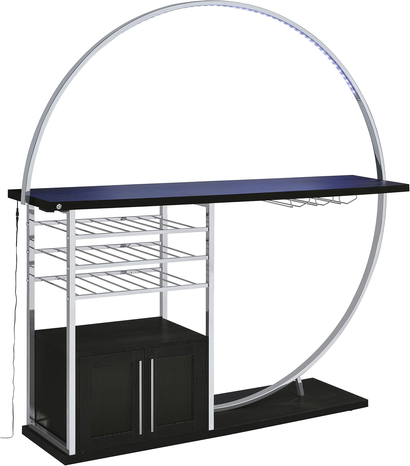 Bar cabinet with blue LED lighting