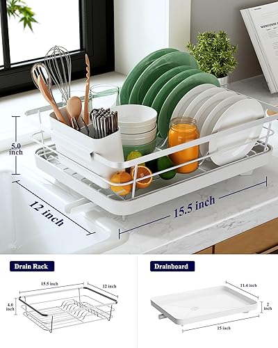 Miniatura 38 de Kitsure Escurridor de platos para encimera de cocina, artículos esenciales de organización y almacenamiento de fregadero de acero inoxidable con Gris