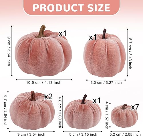 Miniatura 3 de Juego de 12 calabazas artificiales de terciopelo para Halloween, Acción de Gracias, boda, hecho a mano, espuma para otoño, centro de mesa,