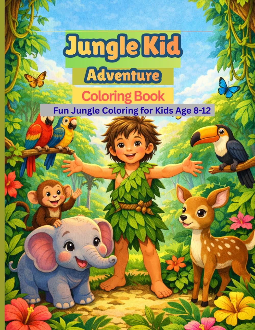 Jungle Kid Adventure Coloring Book - Fun Jungle Coloring For Kids Age 8-12: 100 Exciting Jungle Scenes with Animals & Adventure and Holiday Special