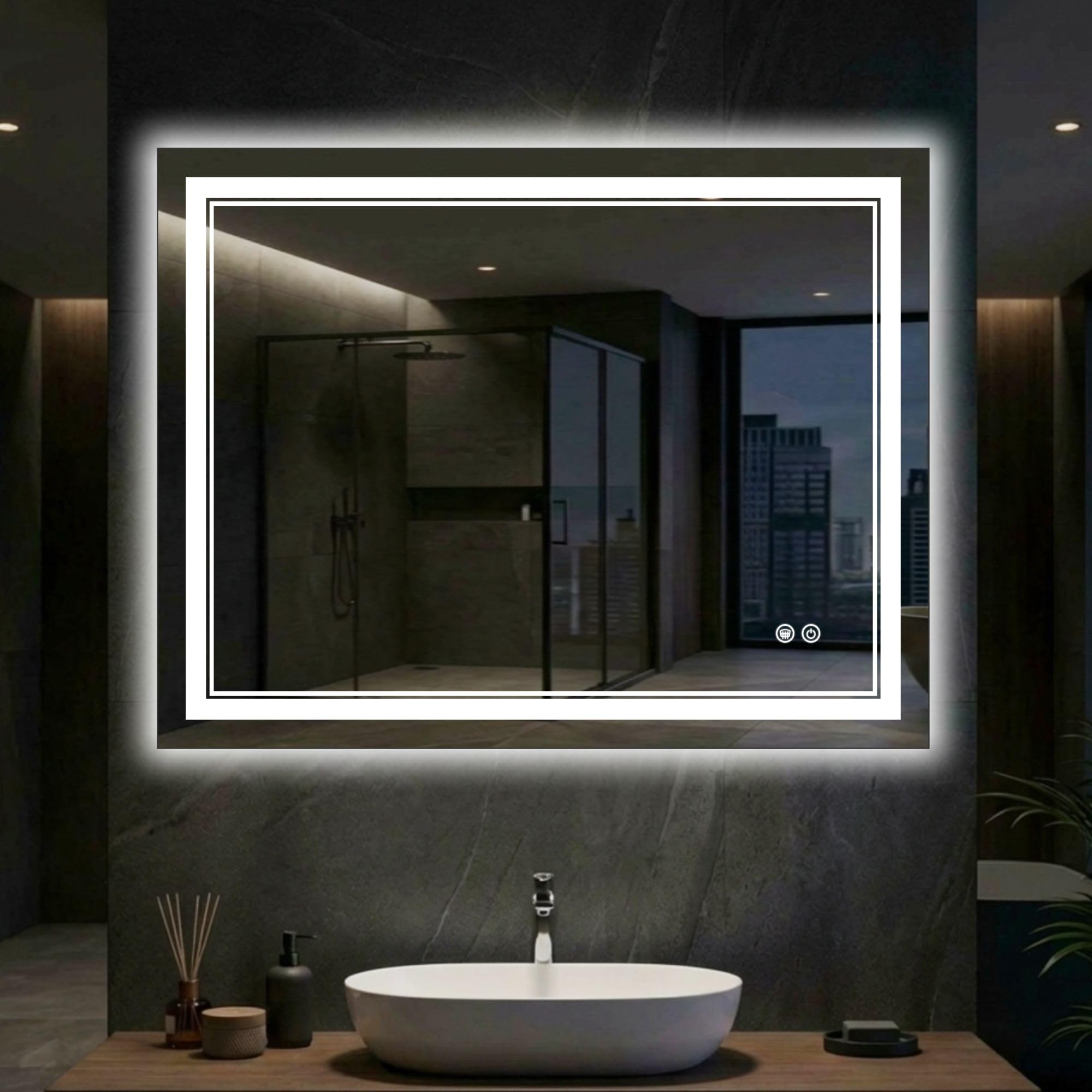Miroir de salle de bain rétroéclairé design moderne et épuré 91,4 x 71,1 cm
