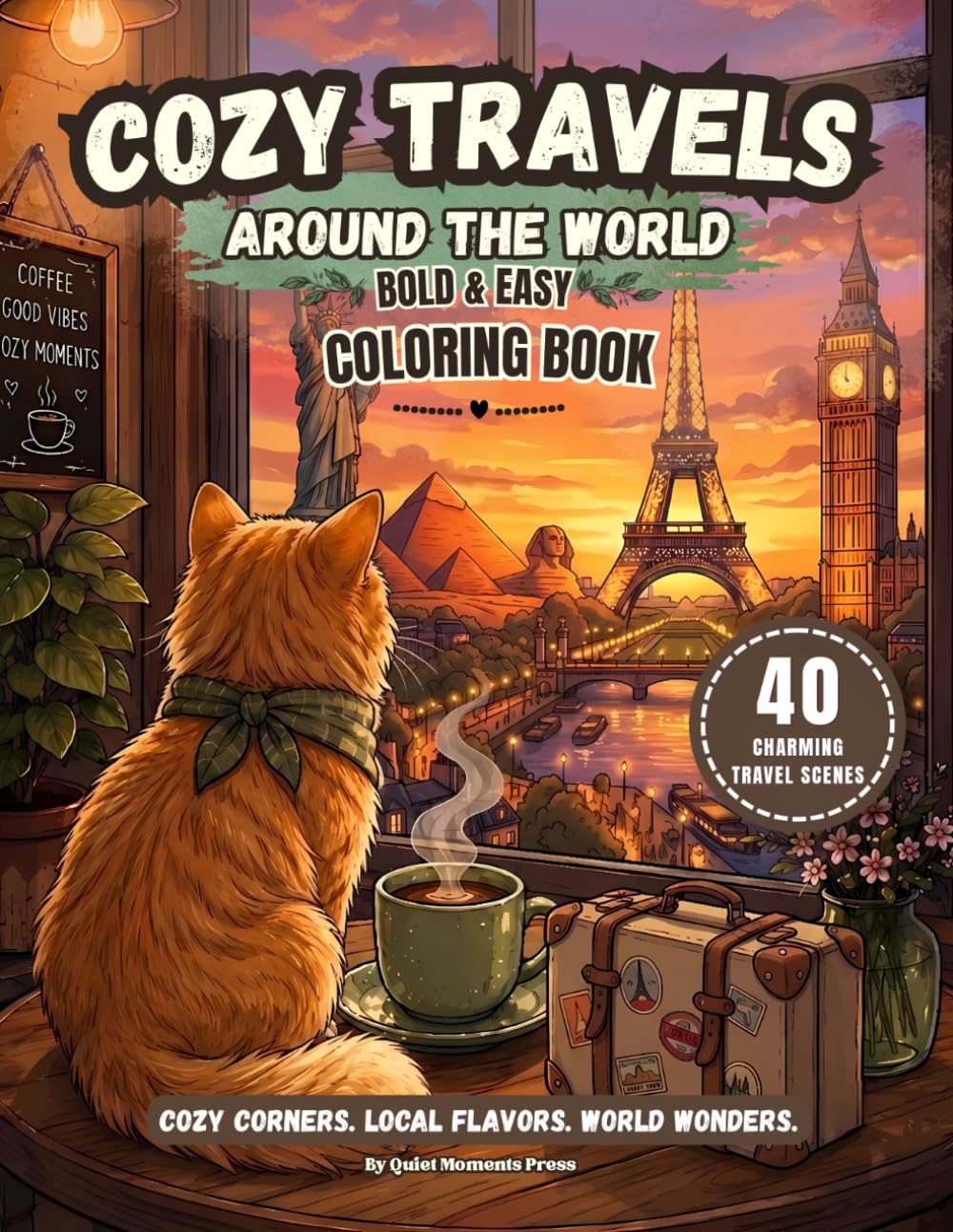 Cozy Travels Around The World: Bold And Easy Coloring Book (Quiet Moments Press)