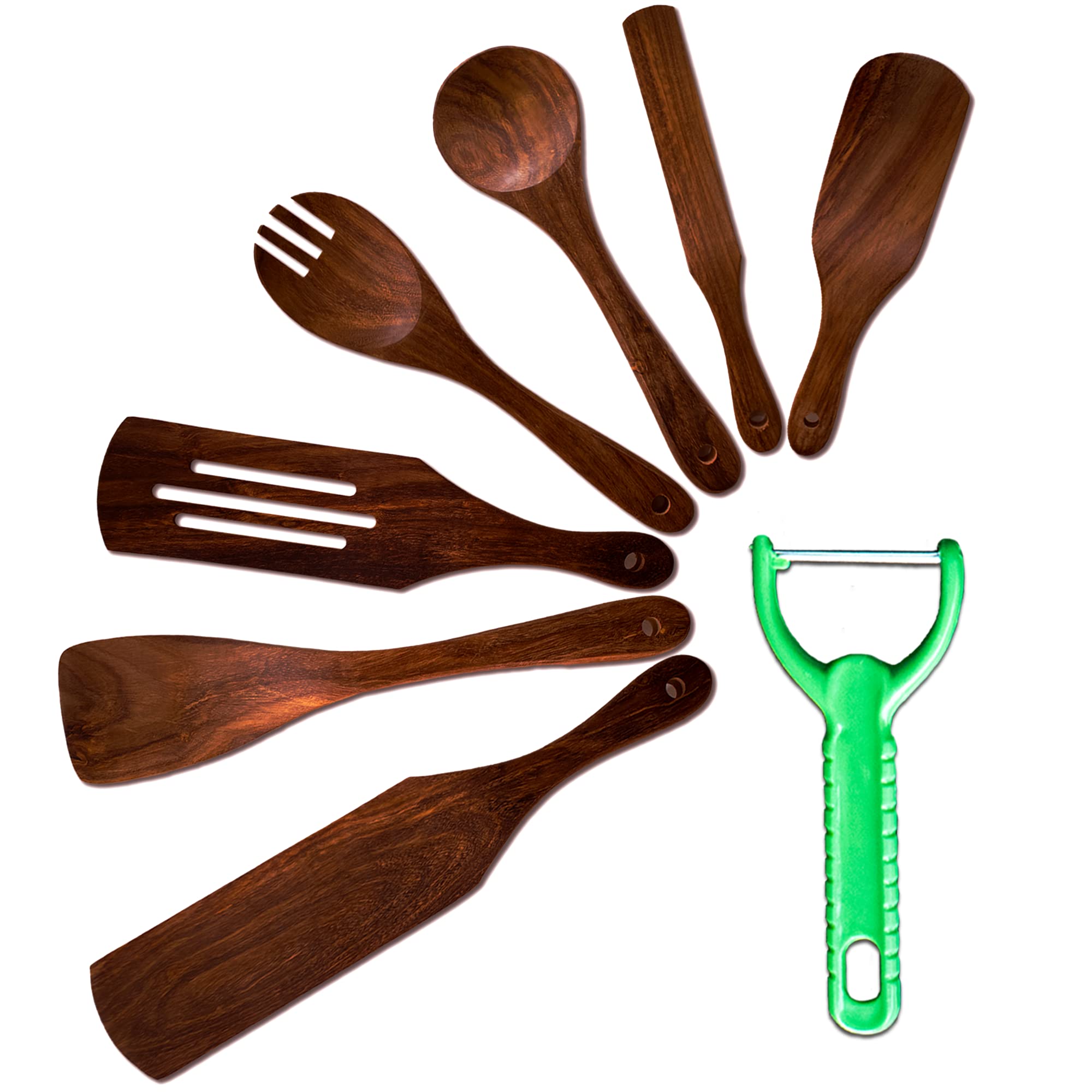 Spurtle Set [7 Pack], Acacia Wooden Spoons for Cooking, Spurtles Kitchen Utensils Tools Wooden, Non-Stick Cooking Utensils Set, Serving, Mixing