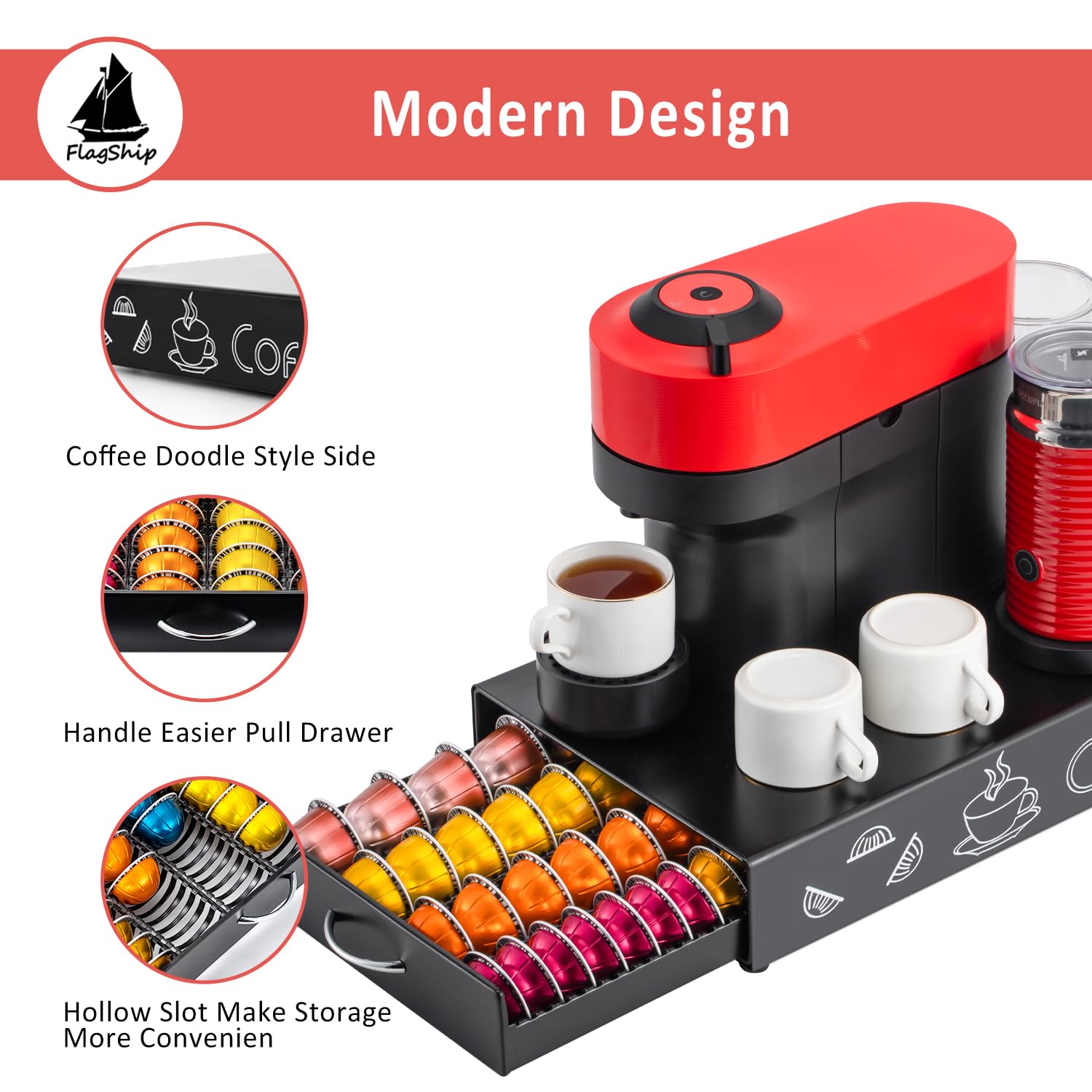 FlagShip Vertuo Kapselhalter, Kaffeekapsel-Aufbewahrung für Nespresso-Kapseln, schwarzes Metall, passend für alle Größen von Vertuo-Kapseln