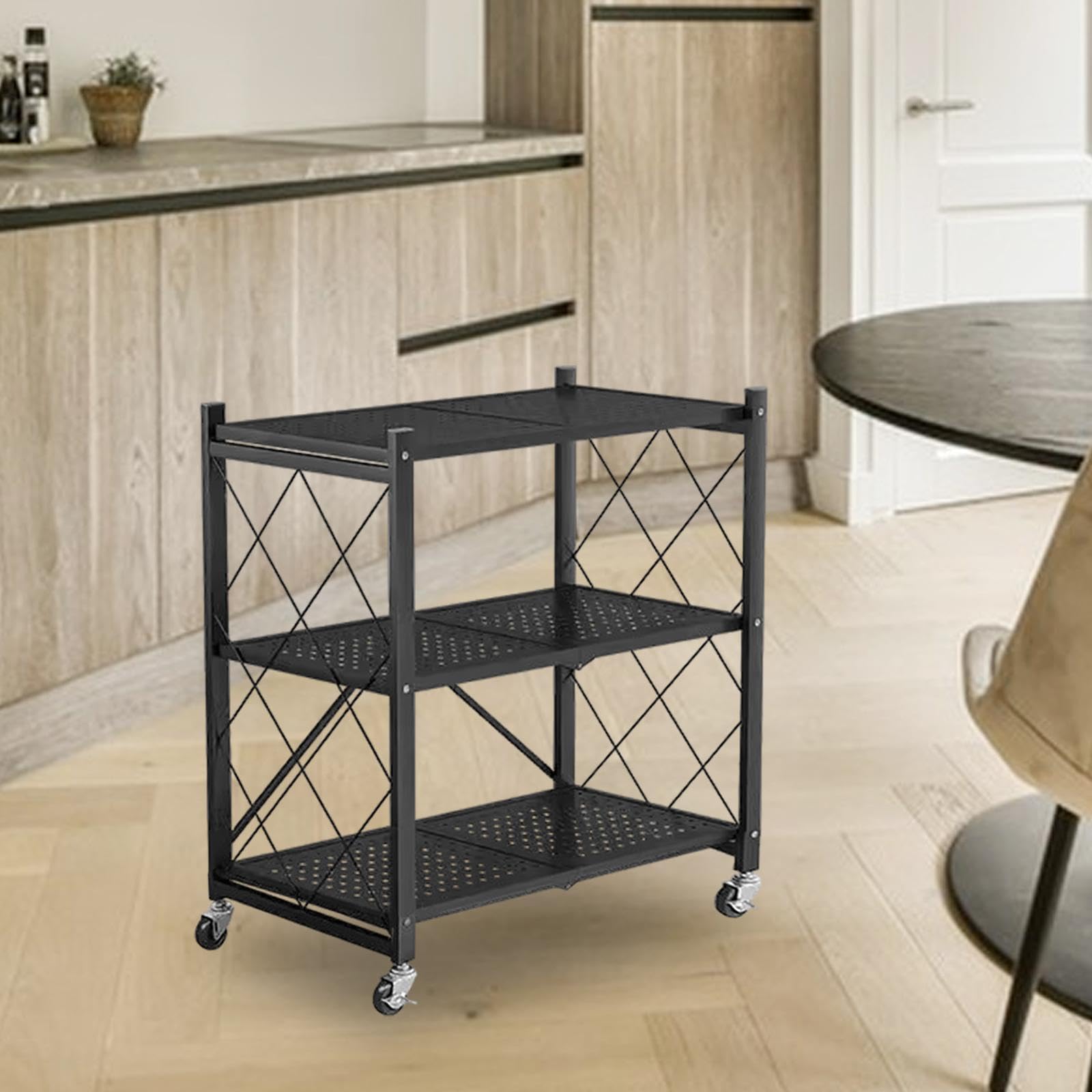 Unit De Almacenamiento Plegable Metálico con Ruedas Unidad,3 Capas 72x36x78cm
