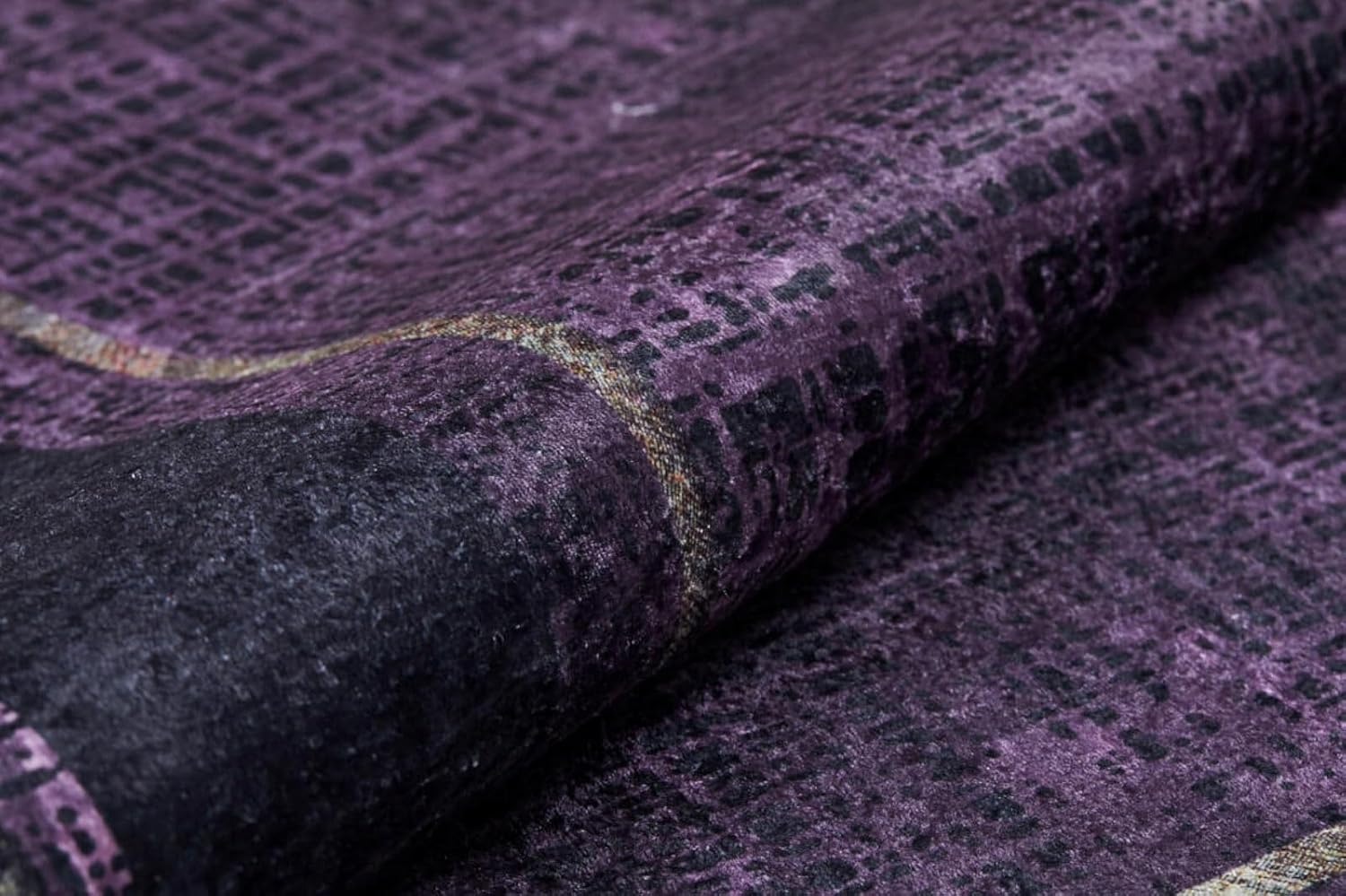 Nahodka Purple Framed Cotton Polyester Non Slip Machine Washable Living Room Bedroom Hallway Boho Moroccan Soft Neutral Geometric Bohemian Carpet Distressed Indoor Foldable Nonslip Area Rug