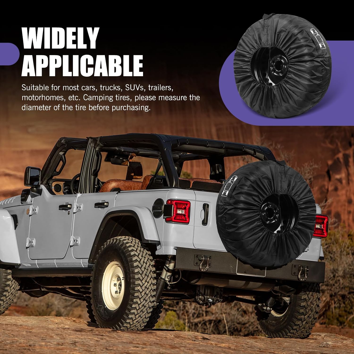 1 PC Spare Tire Cover, 190T Polyester Taffeta Spare Tire Protector with Pocket, 13"-18" Diameters Waterproof Wheel Storage Bag, Universal for Most Cars, Trucks, SUVs (Black #S)