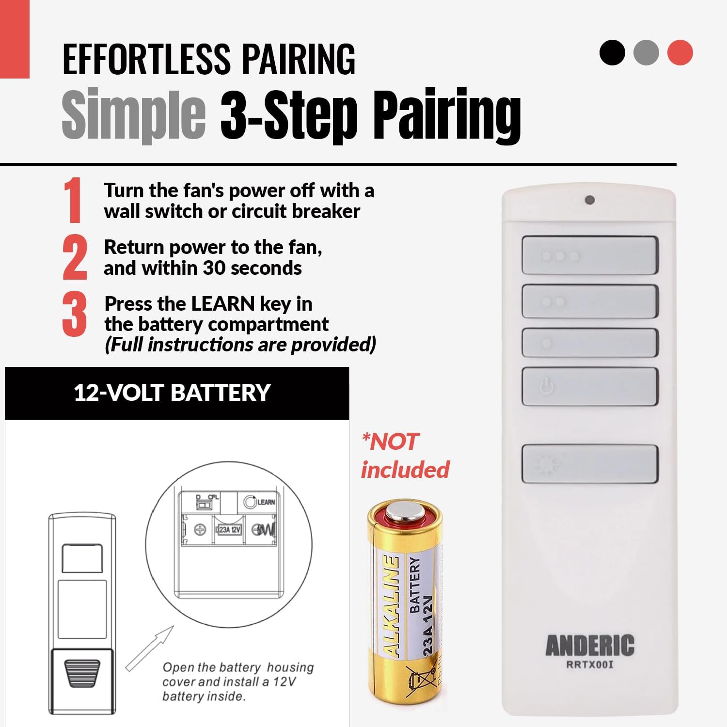 Anderic Ceiling Fan Receiver and Remote Kit Compatible with Harbor Breeze Boltz Series (MR173B, A25-TX00I) RRRTX00I-RRMR173B-KIT