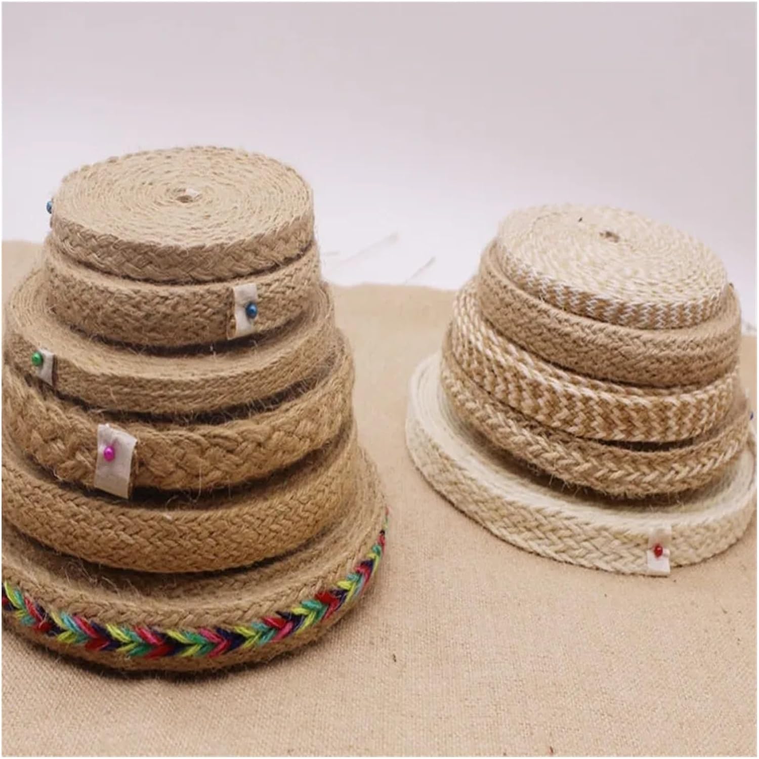 Handwoven Colorful Thick Flat Rope Vase, Decorative Hemp Rope, DIY Home Packaging Bottle, Wide Mixed Jute Ribbon(Hemp 10m)