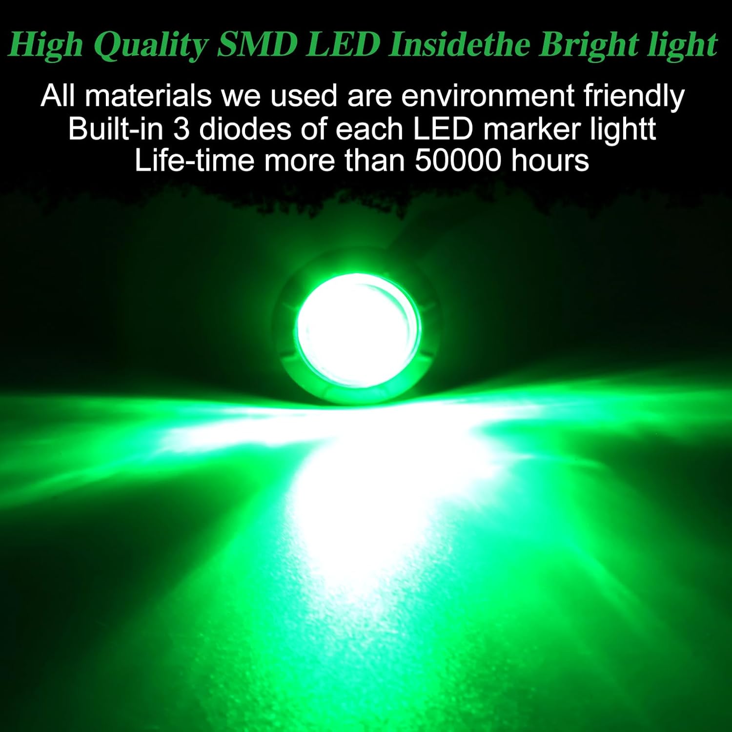 40Pcs 3/4 Inch Green 3-LED Mini Marker Lights for Trucks, Boats, RVs - Waterproof, Rubber Universal Fit, Sealed Bulbs - 12V DC…