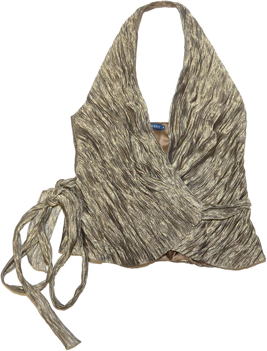 Blusa elegante sin mangas con cuello alto para mujer (talla 6, color oro bruñido)