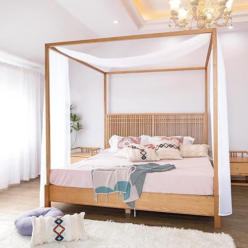Linentalks Bufanda de cama blanca para cama King y California King, bufanda de cama transparente de lujo, cortinas de cama transparente, cortinas de