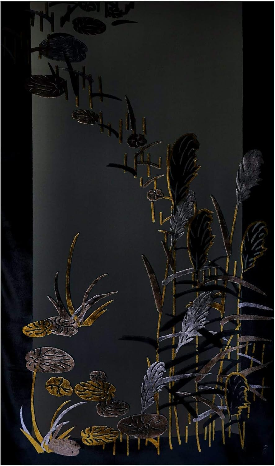 Silk Base Burn-out Velvet Shawl, 72" L x 21" W, Reed Catkin, Black Gold - Image 3