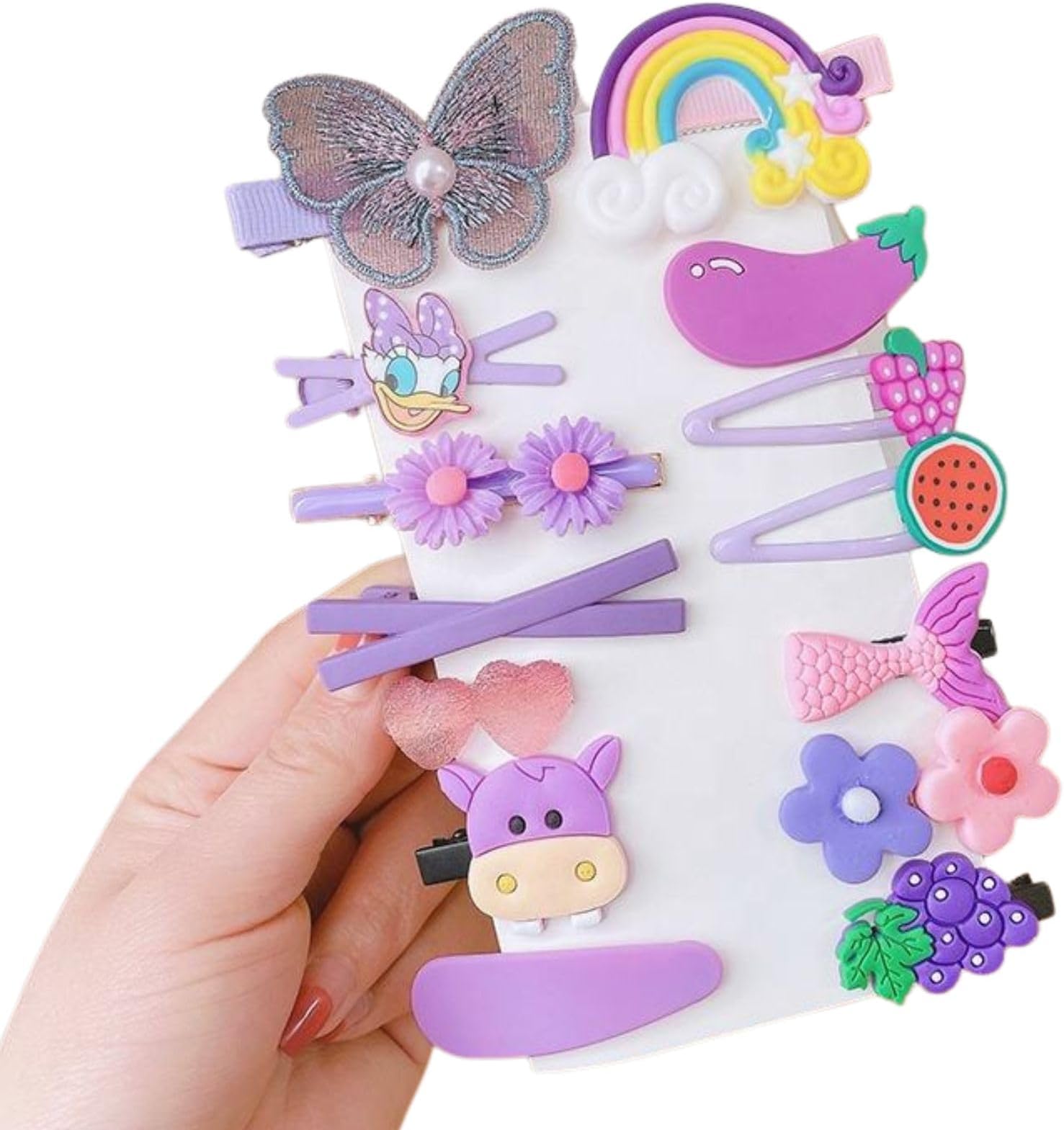 Wazdorf 14 Pieces Girls Hair Pins with Clear Bag, Baby Clips Cute Cute Fruit Cartoon Animal Pin for Kids, Women, Girls Hair Accessories (purple)