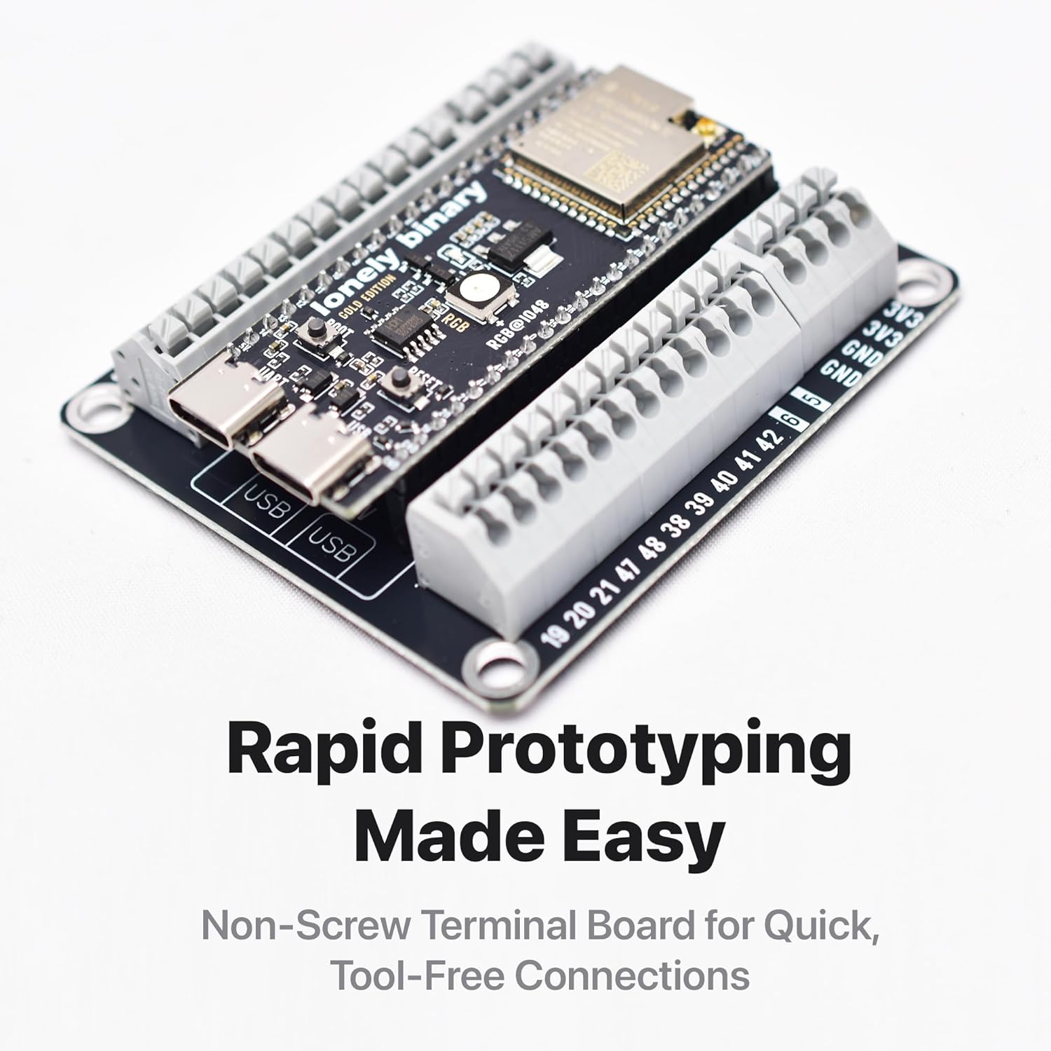 LONELY BINARY 3-Pack ESP32-S3 N16R8 Gold Edition Kit with 16MB Flash, 8MB PSRAM, Dual USB-C IPEX Antenna with Expansion Boards, Terminals, Data Cable & Tutorials (3-Pack IPEX All-Terminals Bundle)
