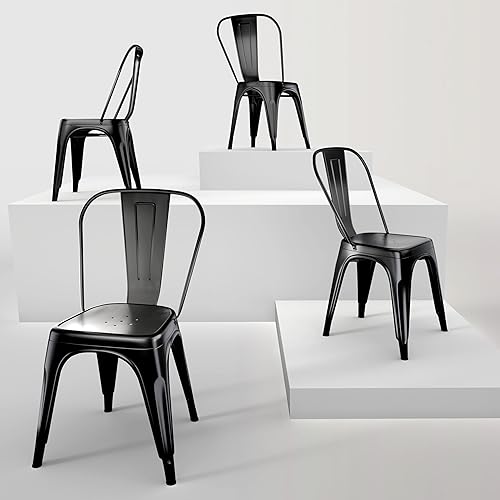 Juego de 4 sillas de comedor de metal, apilables, para interiores y exteriores, para cocina, cafetería, restaurante, bistró y patio, varios colores
