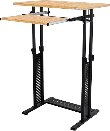 Bauhutte BHD-700-WD Standing Desk, Elevating Type, Width 27.6 x Depth 17.7 inches (70 x 45 cm), Wood Grain