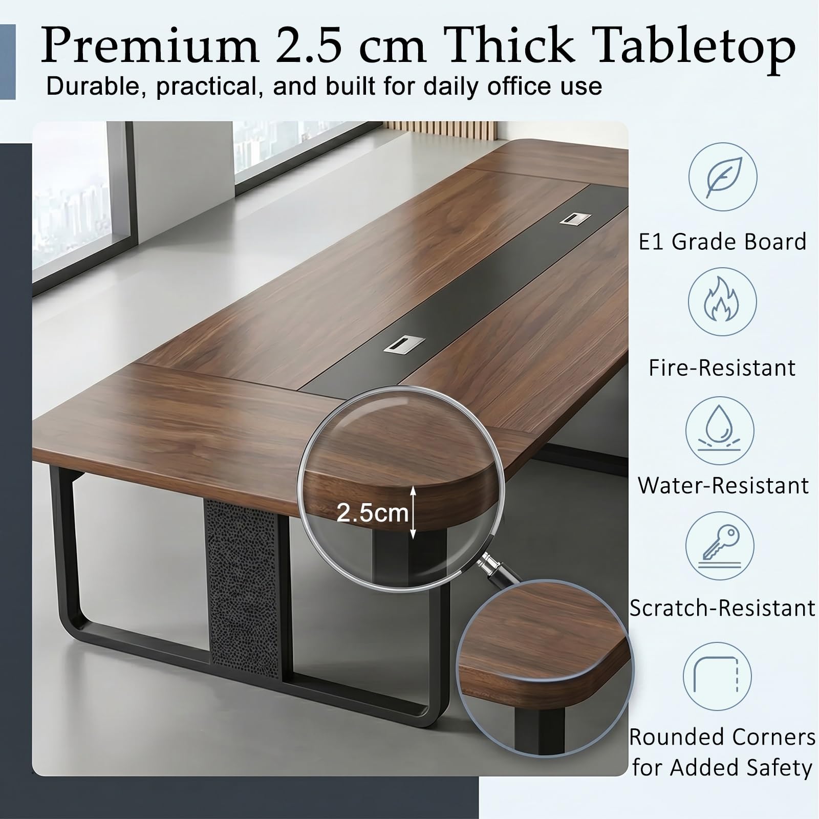 Tavolo da Conferenza Grande per Ufficio e Sale Riunioni, Tavolo Riunioni Ufficio Moderno con Gestione Cavi e Gambe in Metallo, Solo Tavolo Senza Sedie(Bianco,350 * 120 * 74cm)