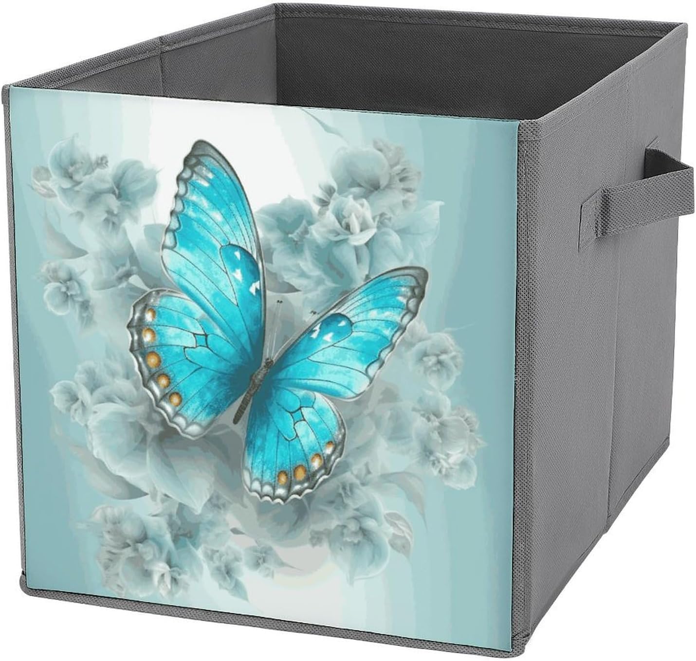 Folding Storage Bins Oxford Fabric Clothes Storage Boxes with Handles | Light Blue Butterfly Cube Organizer, Easy to Store, Multi Functional Cube Storage Organizer for Office Bedroom