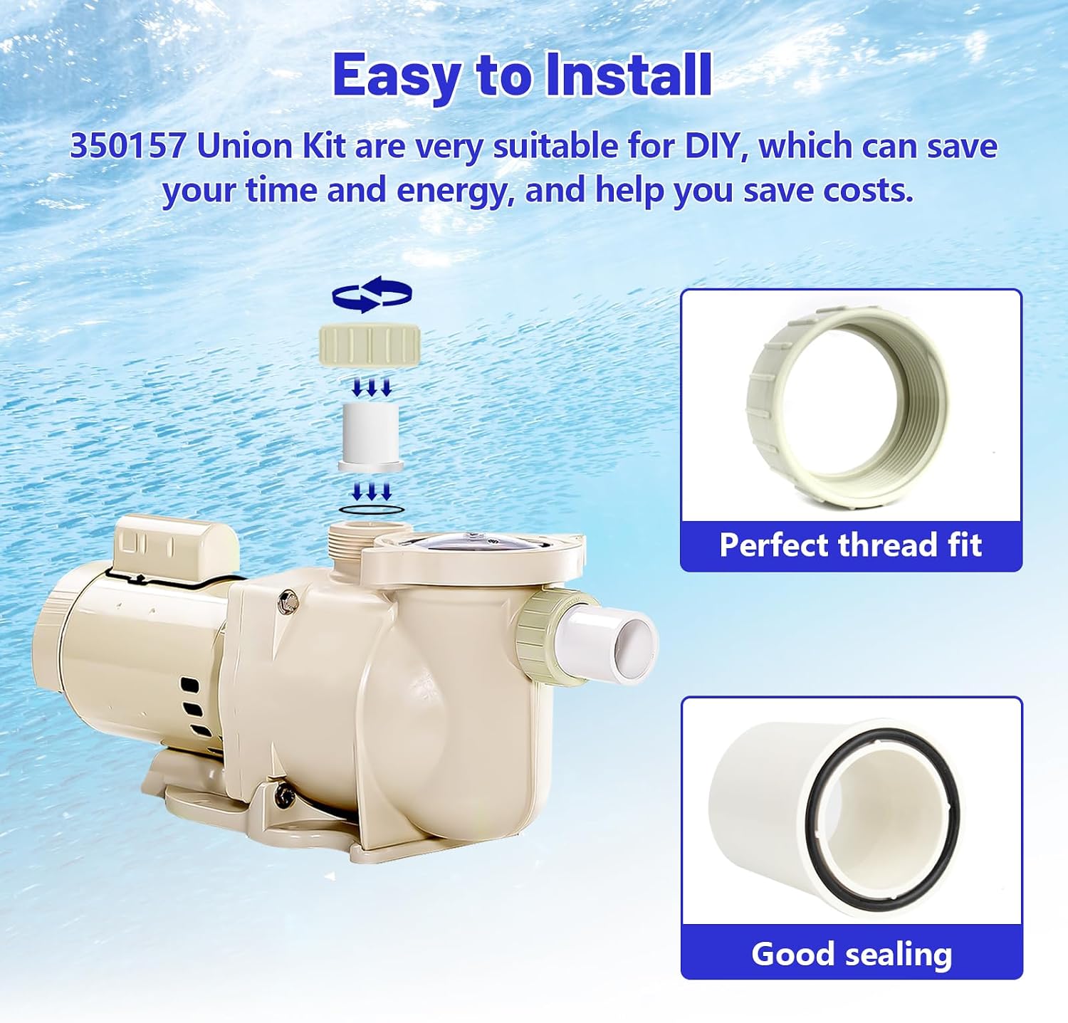 Pool Pump Union Fittings Replacement Pentair SuperFlo & SuperFlo Variable Speed Pool Pump, 350157 PVC Union for Pentair SuperFlo VS 342001-2 Pack