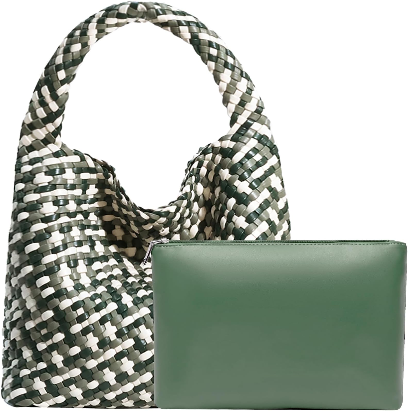 Women Vegan Leather Hand-Woven Tote Handbag Fashion Shoulder Top-handle Bag All-Match Underarm Bag with Purse