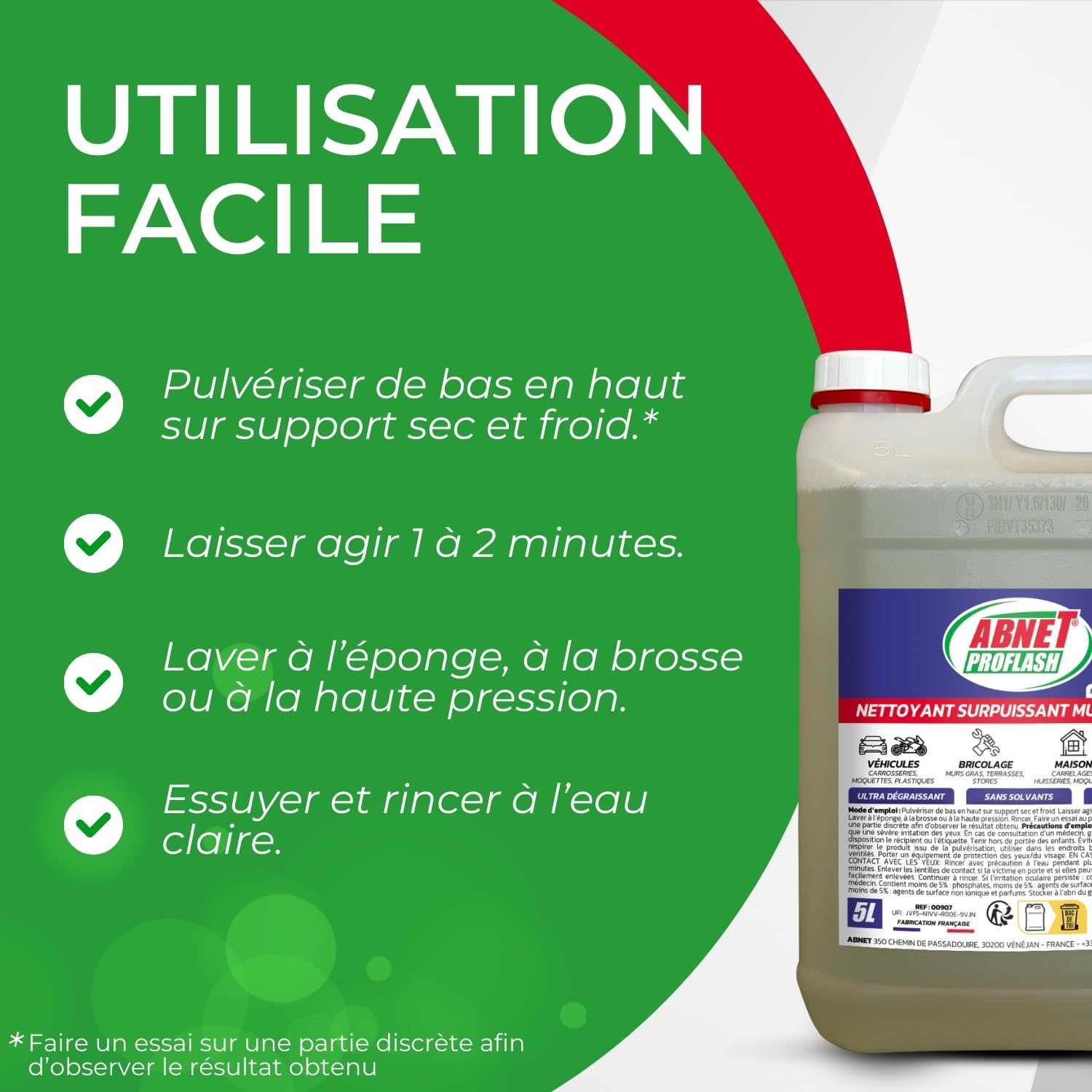ABNET - Abnet Proflash -Nettoyant Surpuissant Multi-usages - Action détergente et dégraissante - Prêt à l’emploi - 5L