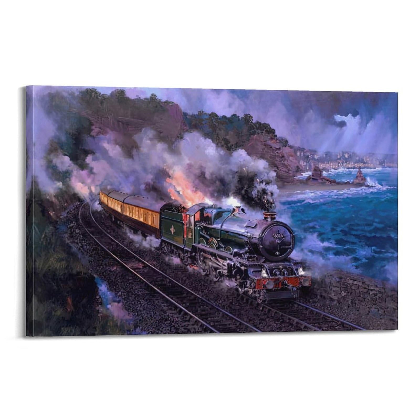 HUIYHB Vintage Steam Train Poster Coastline Poster Decorative Painting Canvas Wall Posters And Art Picture Print Modern Family Bedroom Decor Posters 12x18inch(30x45cm)