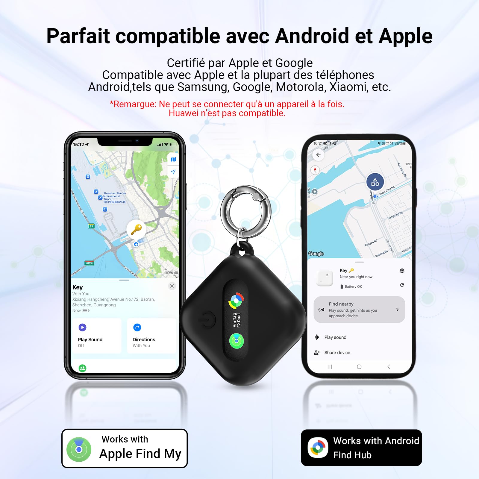 Smart Tag Traceur Lot de 4,Localisateur d'objets Bluetooth Compatible Android et Apple Localise,Tracker Localisateur pour Portefeuilles/Valises/Clés/Bagages,IP67 étanche, Batterie Remplaçable