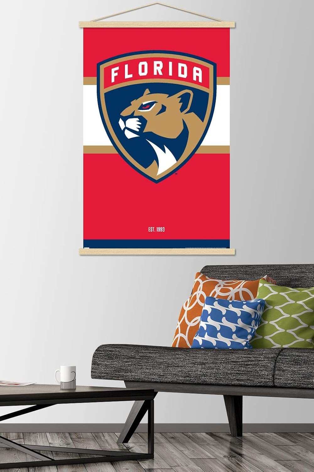 Trends International NHL Florida Panthers - Logo 21 Wall Poster, 22.375" x 34", Premium Print and Beechwood Hanger Bundle