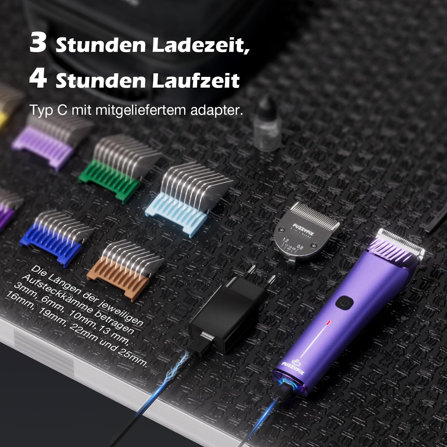 Hundeschermaschine Profi mit Ersatzklinge,5-in-1 Abnehmbare Klinge Schermaschine Hund mit 2 Geschwindigkeits,Schermaschine für Hunde, Katzen, Pferde mit Metall-Aufsteckkämme,Lila