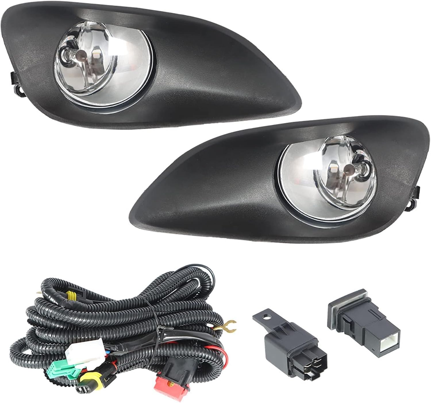 munirater 1 Pair of Fog Light Lamps Frame Kit Replacement for Ya-ris Sedan 2007-2011 w/ H11 Bulbs Switch Wiring