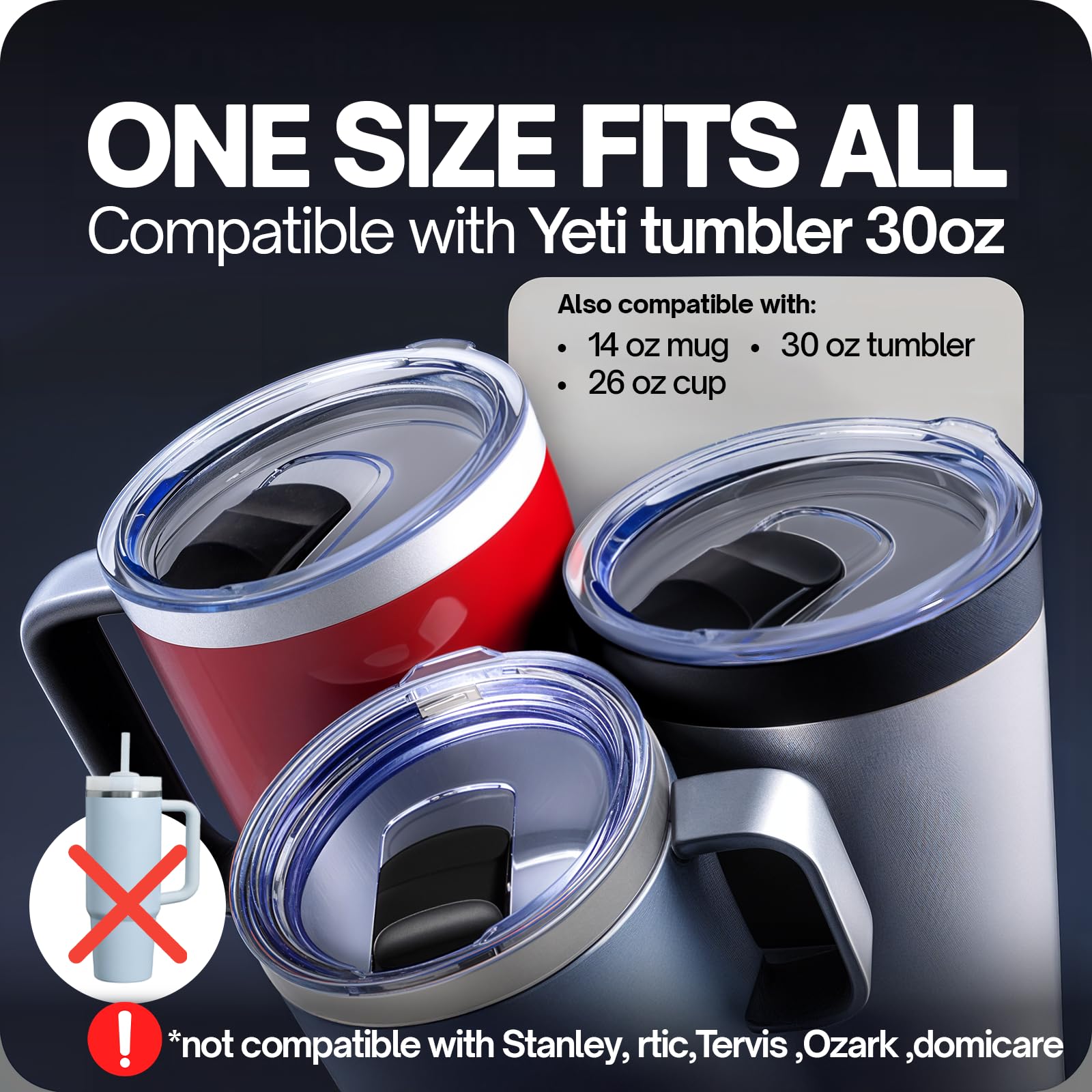 30 oz Tumbler Lid, Replacement Lids Compatible for YETI 30 oz Tumbler, 14 oz Mug and 26 oz Straw Mug, 2 Pack Travel Spill Proof Cup Lids Covers with Magnetic Slider Switch, BPA Free
