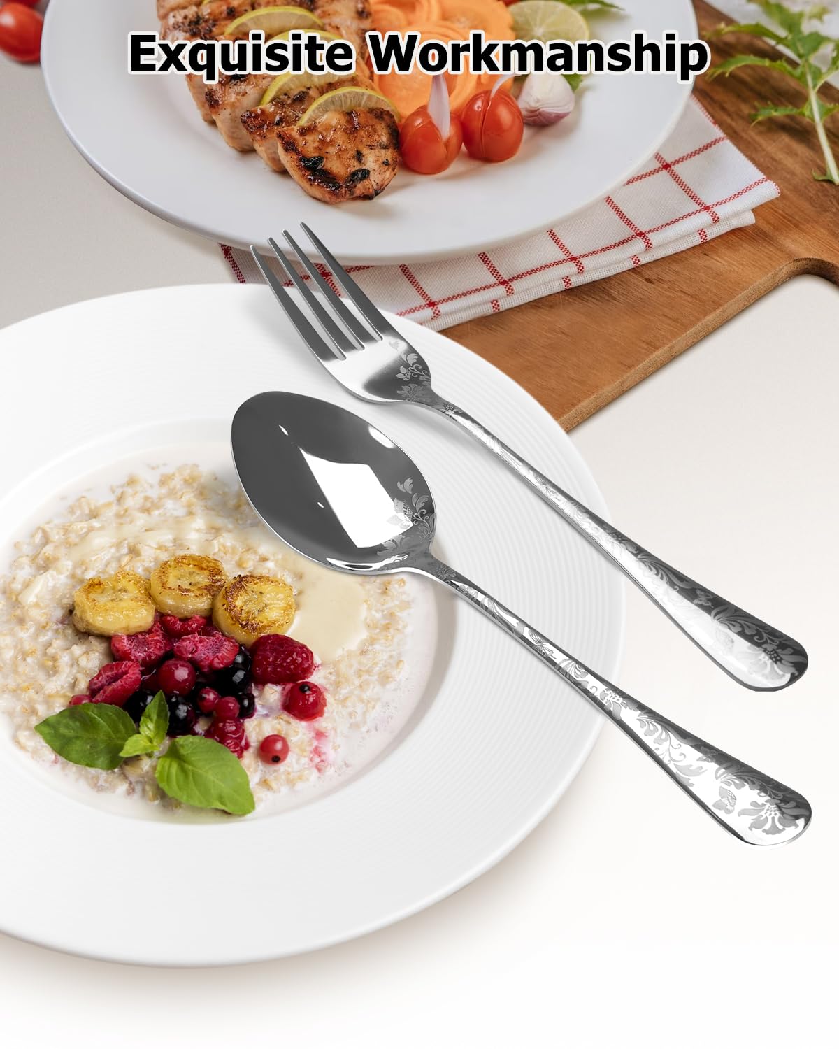 20-Piece Silverware Set, AORESAC Flatware Set For 4, Butterfly Flower Design, Mirror Polish, Forks Spoons, And Knives Set For Home And Kitchen, Dishwasher Safe (Silver - View #3