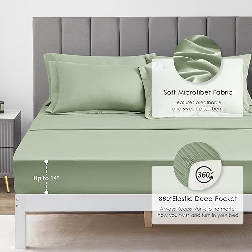 Miniatura 4 de Love's cabin Juego de edredón Queen color salvia, 7 piezas de cama Queen en una bolsa, juegos de ropa de cama Queen para todas las estaciones con 1