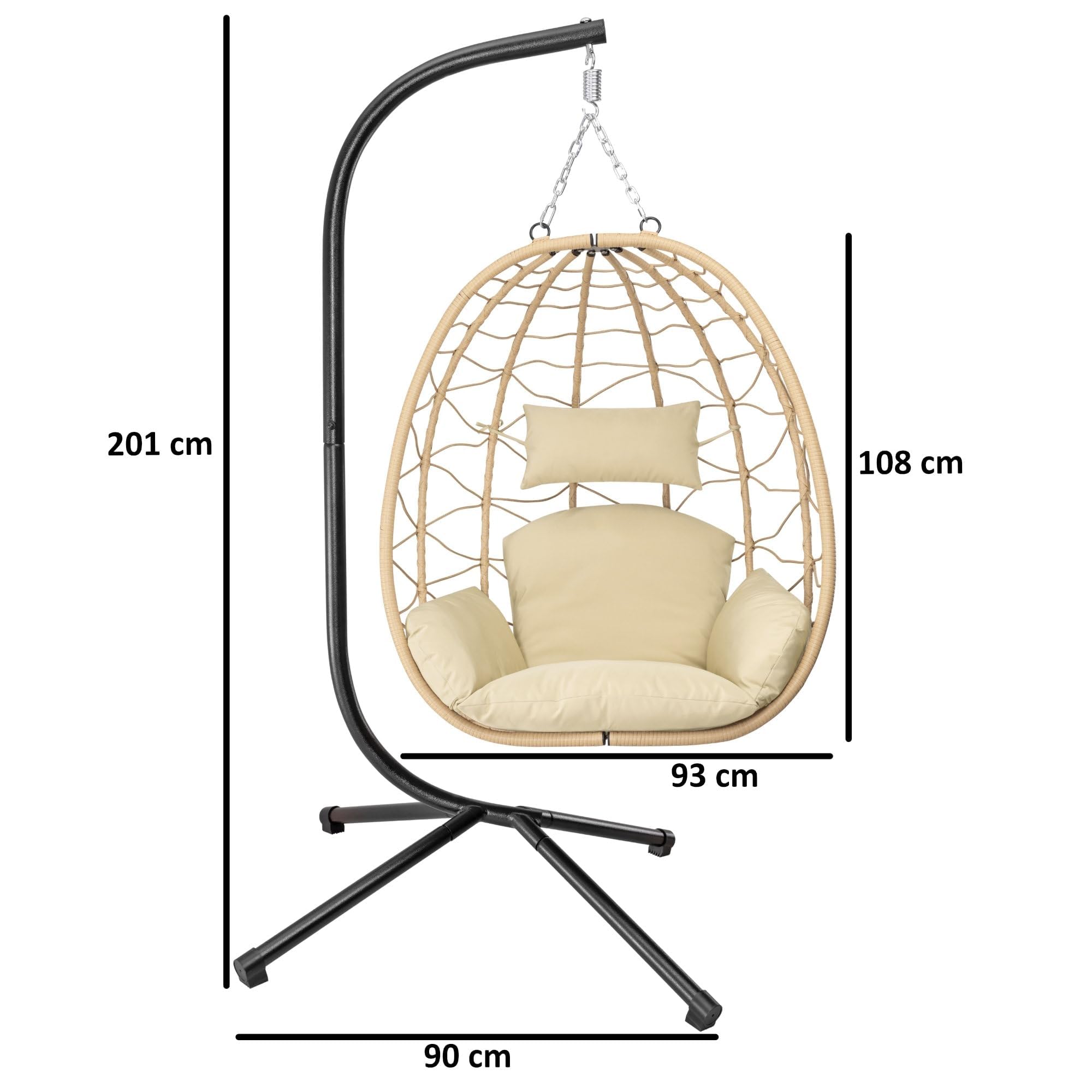 Fauteuil hamac avec châssis | Crème | Hamac Suspendu pour l’intérieur et l’extérieur | Coussin et Rembourrage d'assise de siège Inclus | Fauteuil Oeuf Suspendu pour terrasse