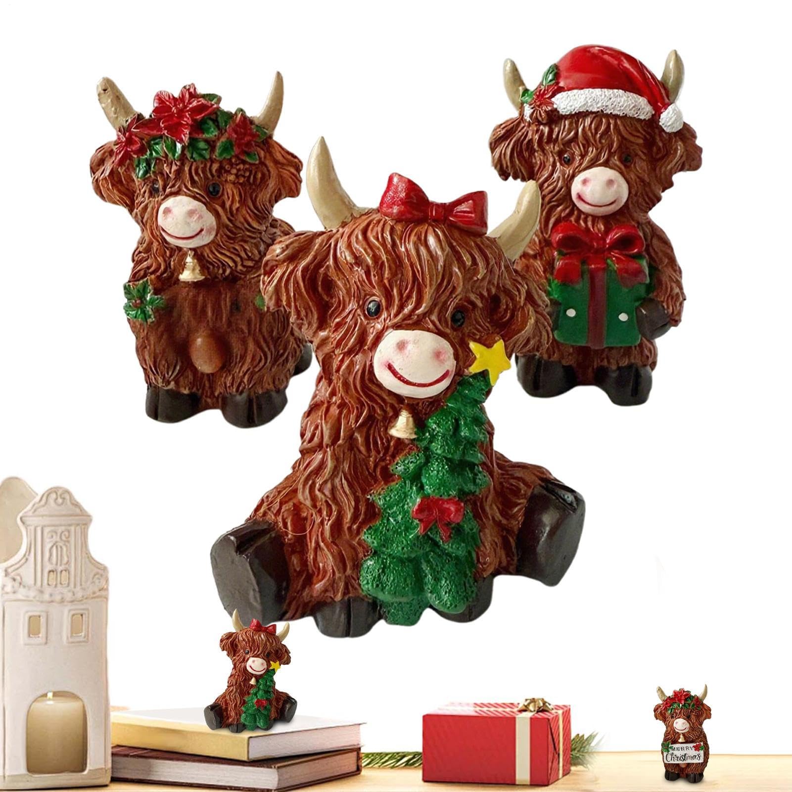 Cadeau original vache des Highlands figurines d'animaux mignons pour étagère et salon