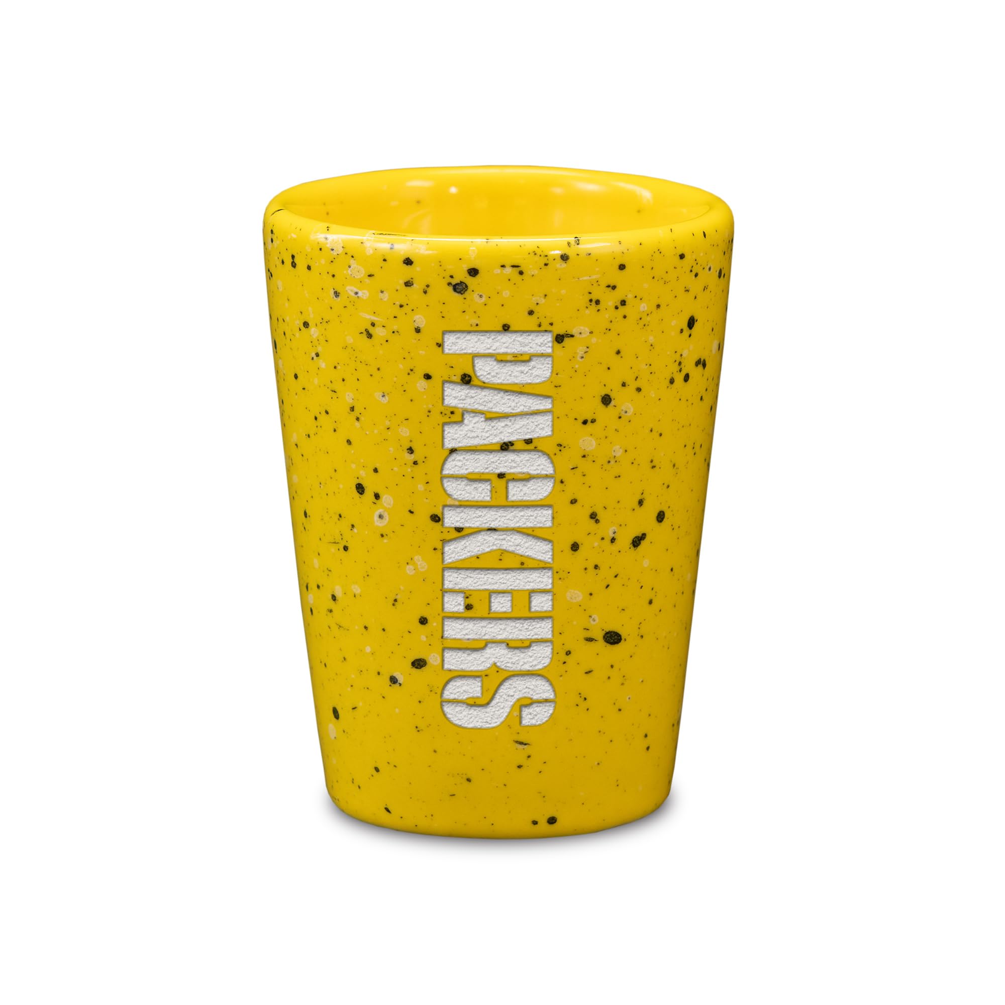Rico Industries NFL Football Green Bay Packers 2oz Ceramic Shot Glass for Fans, Laser Engraved in Team Color Single Shot Glass