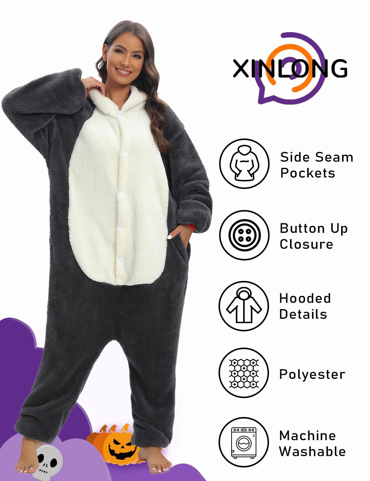 Xinlong Panda Pigiama Intero Inverno Animali Costume Cosplay Halloween Carnevale Donna Adulto Party Jumpsuit Pajama Camicie da Notte Monopezzo Unisex
