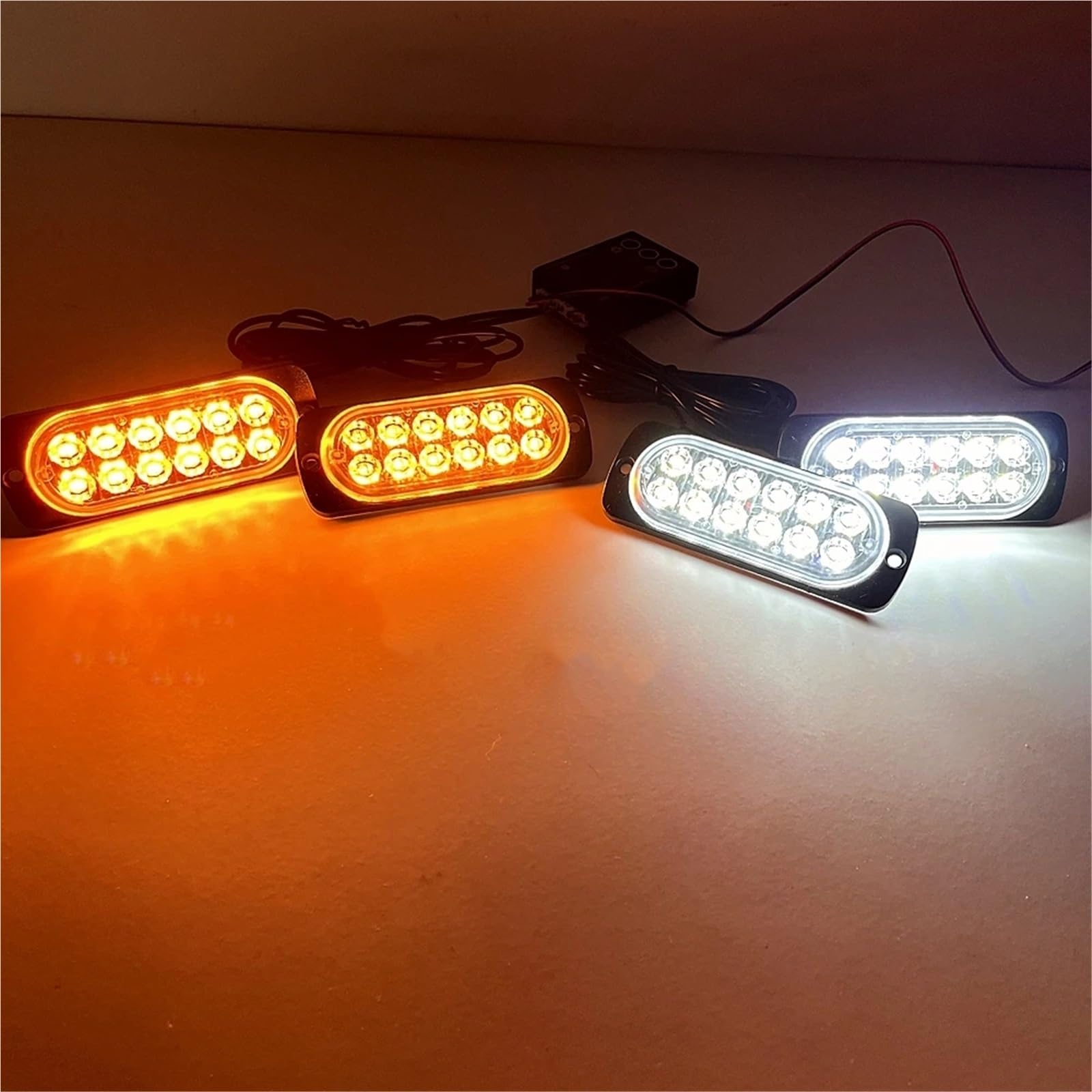 Luces de emergencia for coche con 48 LED, luz estroboscópica ámbar de advertencia intermitente, luz de señalización de tráfico, 12/24 V, for camión/remolque.(Yellow White)