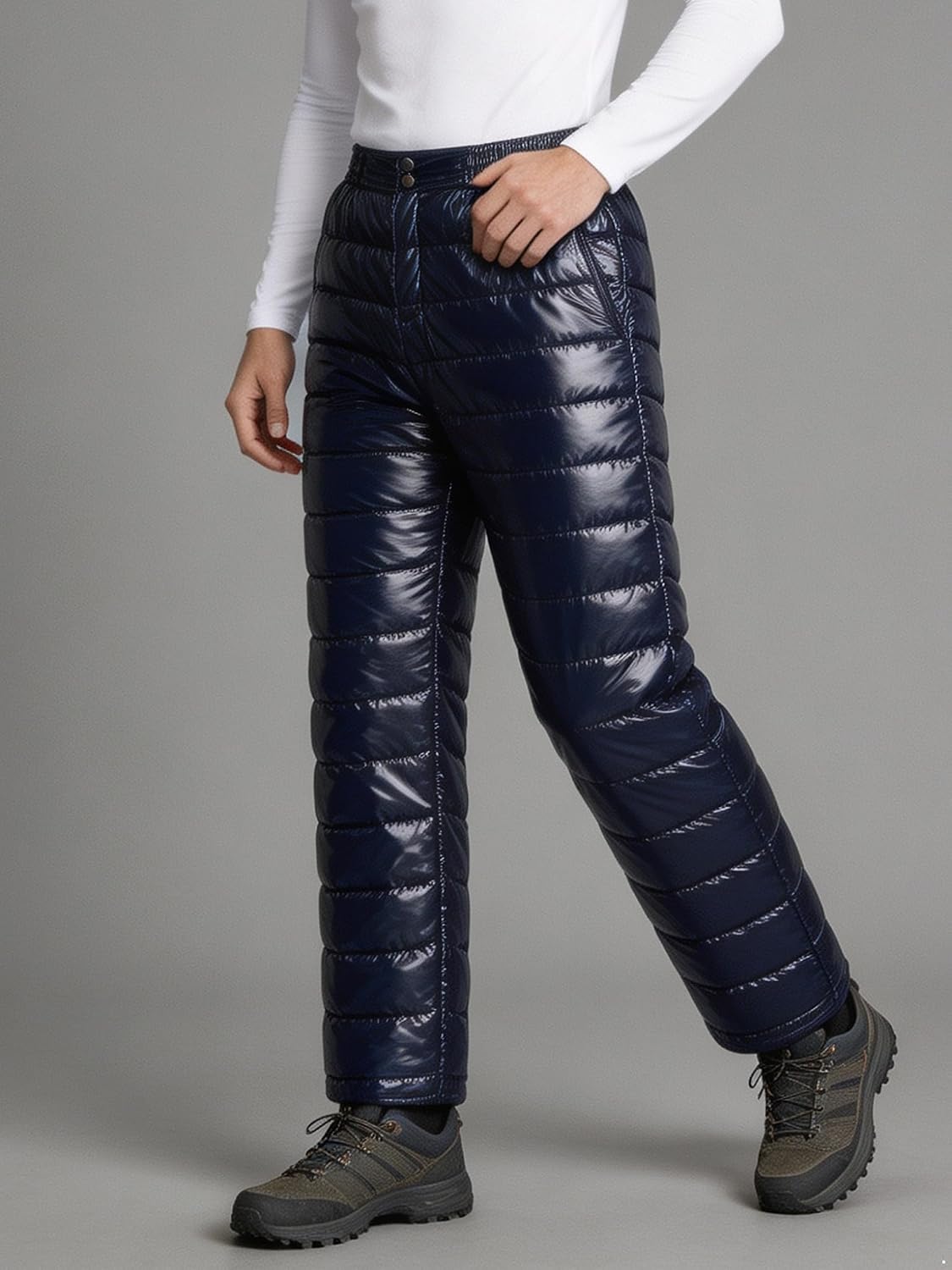 Men Quilted Padded Winter Bottoms High Waisted Trousers